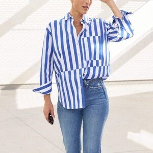 AYR The Deep End Blue and White Striped Button Down Shirt